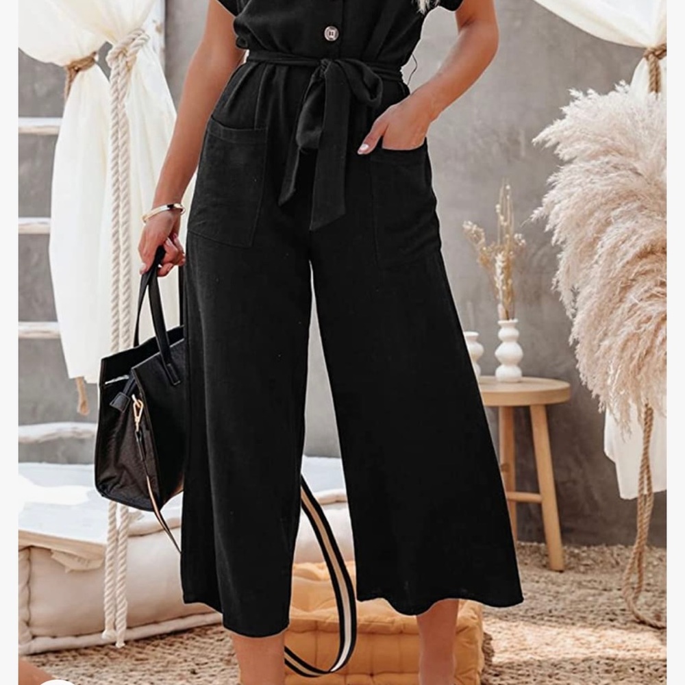 Black Short Sleeve Button-up Jumper - Picture 2 of 8